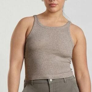 Everlane supima micro rib crop tank in heathered tan